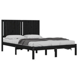 Berkfield Bed Frame Black Solid Wood Pine 140X190 Cm - thumbnail 3