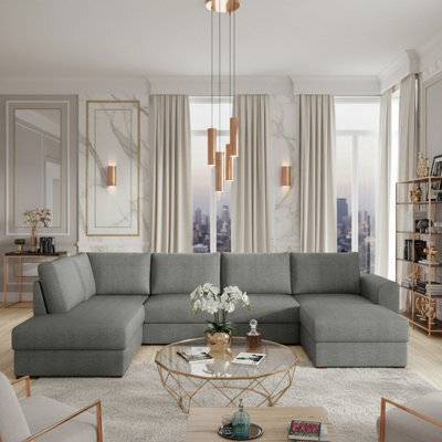 Wilma U Shaped Sofa Bed With Hr Foam Storage And Wooden Legs 305X188Cm For Living Room Grey Left - image 1