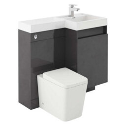 Plum&clay Solstice Gloss Dark Grey Right Hand Bathroom Vanity Basin & Wc Unit Combination (W)900mm (H)890mm - thumbnail 1