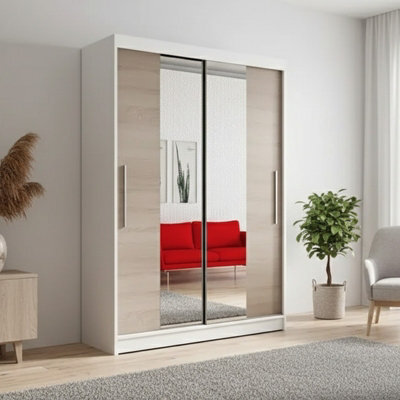 Sliding Wardrobe Neomi 01 120 Cm With Mirror Body White Front Sonoma - image 1
