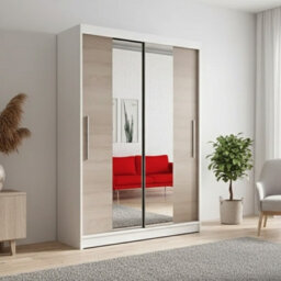 Sliding Wardrobe Neomi 01 120 Cm With Mirror Body White Front Sonoma - thumbnail 1
