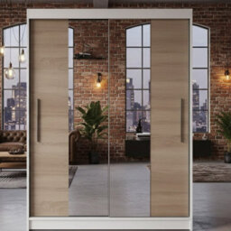 Sliding Wardrobe Neomi 01 120 Cm With Mirror Body White Front Sonoma - thumbnail 2