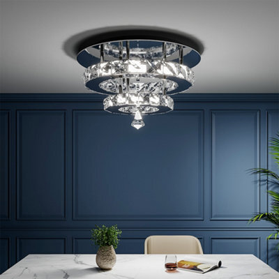 Living And Home Modern 30Cm Double Tiers Round Crystal Led Cool White Ceiling Light Fixure - image 1