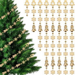 Neel Blue Gold Christmas Bead Chain Garland With Festive Snowflake, Tree Motifs & Beads