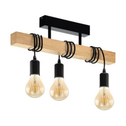 Eglo Townshend Black/natural Metal & Wood 3-Light Pendant - Industrial Style (D) 55Cm - thumbnail 2