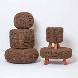 Homescapes Chocolate Brown Tall Cotton Knitted Footstool On Legs - thumbnail 5