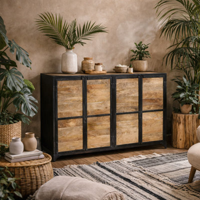 Wyld Haus Oulu Industrial Reclaimed Wood And Metal Tv Unit 2 Doors 1400mm - image 1