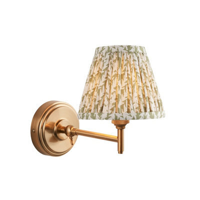 Luminosa Lighting Luminosa Step Fold Brushed Aged Brass Plate Wall Light With Herb Garden Green Fabric Leaf Shade 16Cm B22 - image 1