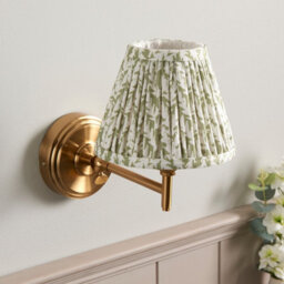 Luminosa Lighting Luminosa Step Fold Brushed Aged Brass Plate Wall Light With Herb Garden Green Fabric Leaf Shade 16Cm B22 - thumbnail 3