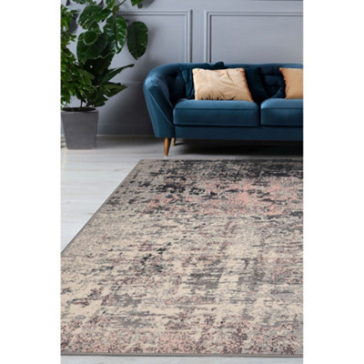 Melrose Abstract Faded Design Grey Pink Blended Colours Indoor Medium Area Rug 120X170Cm - image 1