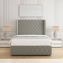 Bsspoke Faye Divan Bed Set Silver Plush Velvet  With 54Inch Headboard & Footboard 2 Drawers Footend & Mattress In All Sizes - thumbnail 2