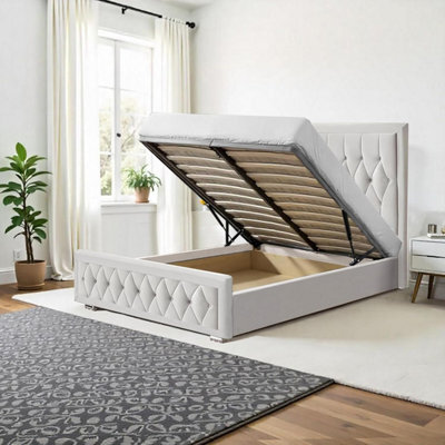 Heavenly Comfort 4Ft6 Silver Plush Velvet Ottoman Bed Frame With Gas Lift Storage - image 1