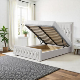 Heavenly Comfort 4Ft6 Silver Plush Velvet Ottoman Bed Frame With Gas Lift Storage - thumbnail 1
