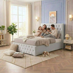 Heavenly Comfort 4Ft6 Silver Plush Velvet Ottoman Bed Frame With Gas Lift Storage - thumbnail 4