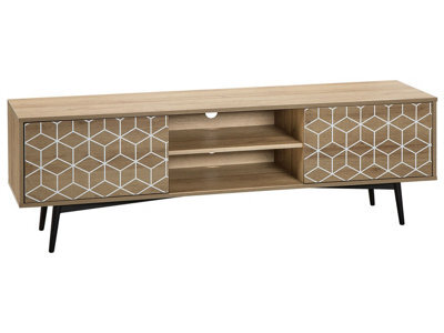 Beliani Aurora Light Brown Tv Stand For 60-Inch Tvs With 2 Cabinets And 2 Open Shelves - image 1