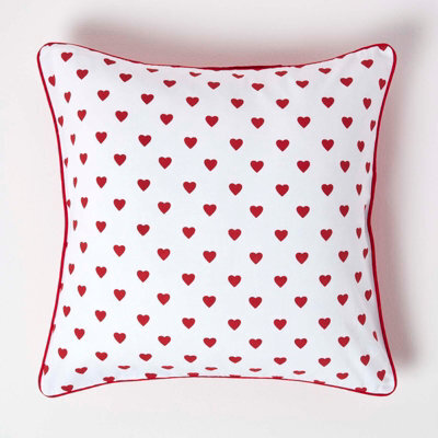 Homescapes Cotton Red Hearts Cushion Cover, 60 X 60 Cm - image 1
