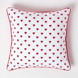 Homescapes Cotton Red Hearts Cushion Cover, 60 X 60 Cm