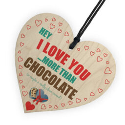 Red Ocean Love You More Than Chocolate Novelty Wooden Hanging Heart - thumbnail 6