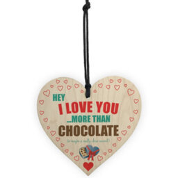 Red Ocean Love You More Than Chocolate Novelty Wooden Hanging Heart - thumbnail 5