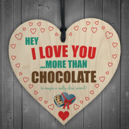 Red Ocean Love You More Than Chocolate Novelty Wooden Hanging Heart - thumbnail 1