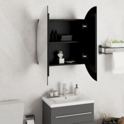 Berkfield Bathroom Cabinet With Round Mirror&led Black 54X54X17.5 Cm - thumbnail 4