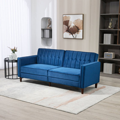 Homcom Convertible Sofa Futon Velvet-Touch Tufted Couch Sofa Bed Blue - image 1