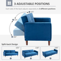 Homcom Convertible Sofa Futon Velvet-Touch Tufted Couch Sofa Bed Blue - thumbnail 5