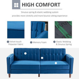 Homcom Convertible Sofa Futon Velvet-Touch Tufted Couch Sofa Bed Blue - thumbnail 6