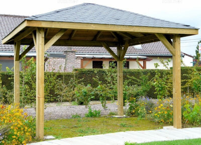 Large Wooden Gazebo, 3X3M (10X10Ft) - Hipped Roof, Pressure Treated, Chunky Posts & Free Felt Shingles - Fsc Certified