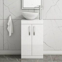 Royal Bathrooms 500mm Floor Standing Vanity Unit 2 Door Gloss White & Countertop Basin - Breeze - thumbnail 1
