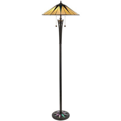 1.5M Tiffany Twin Floor Lamp Black & Multi Colour Stained Glass Shade I00009 - image 1