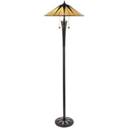 1.5M Tiffany Twin Floor Lamp Black & Multi Colour Stained Glass Shade I00009 - thumbnail 1