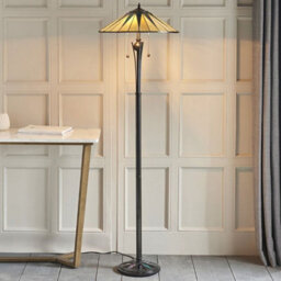 1.5M Tiffany Twin Floor Lamp Black & Multi Colour Stained Glass Shade I00009 - thumbnail 4