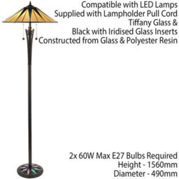 1.5M Tiffany Twin Floor Lamp Black & Multi Colour Stained Glass Shade I00009 - thumbnail 2