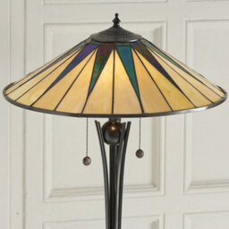 1.5M Tiffany Twin Floor Lamp Black & Multi Colour Stained Glass Shade I00009 - thumbnail 3