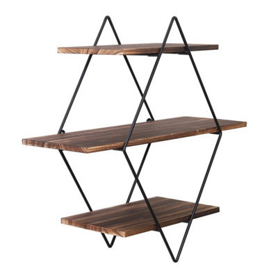 3 Tier Wood Floating Shelves Farmhouse Hanging Display Shelf Artistic Wall Rack - image 1