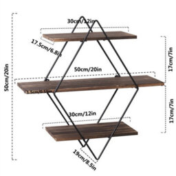 3 Tier Wood Floating Shelves Farmhouse Hanging Display Shelf Artistic Wall Rack - thumbnail 2