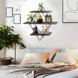 3 Tier Wood Floating Shelves Farmhouse Hanging Display Shelf Artistic Wall Rack - thumbnail 4