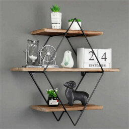3 Tier Wood Floating Shelves Farmhouse Hanging Display Shelf Artistic Wall Rack - thumbnail 5