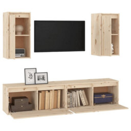 Berkfield Tv Cabinets 4 Pcs Solid Wood Pine - thumbnail 4