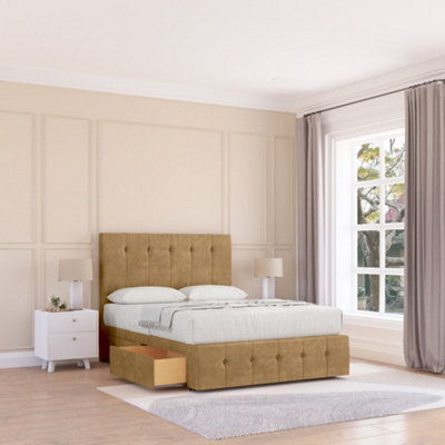 "Sloomy 4Ft Cambridge Divan Bed Base Mink Plush ,no Drawers, 12"" Footboard & 54"" Floor Standing Headboard - Small Double" - image 1