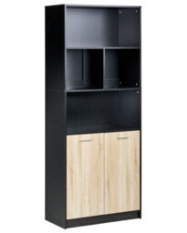 Wyld and Coco Novahome Two Door Bookcase - Black Body With Brown Fronts, Open Shelves And Closed Cabinet - W80 X D40 X H197Cm - thumbnail 3