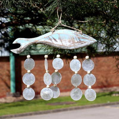Bluewashed Fish Carving With Natural Copis Drop - Nautical Decor - image 1