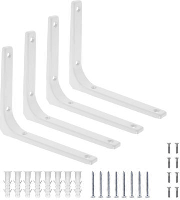 Shelf Brackets White 4 Pcs 6 Inch Premium Right Angle Corner Brackets, Heavy Duty Steel For Floating Shelves, Wall Hanging