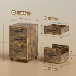 3 Drawer File Cabinet Rolling Filing Cabinet For A4 And Letter Brown - thumbnail 2