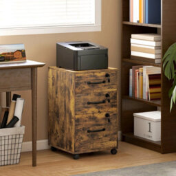 3 Drawer File Cabinet Rolling Filing Cabinet For A4 And Letter Brown - thumbnail 3