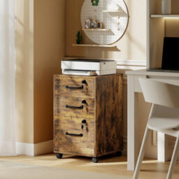 3 Drawer File Cabinet Rolling Filing Cabinet For A4 And Letter Brown - thumbnail 6
