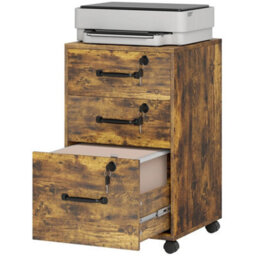 3 Drawer File Cabinet Rolling Filing Cabinet For A4 And Letter Brown - thumbnail 5