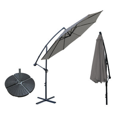 VRUC 3M Grey Cantilever Banana Parasol Umbrella Garden Patio Outdoor Sun Shade With Base Weights - image 1