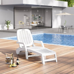 Thehotsale White Outdoor Foldable Sun Lounger With Adjustable Back Plastic Reclining Garden Sun Bed - thumbnail 2